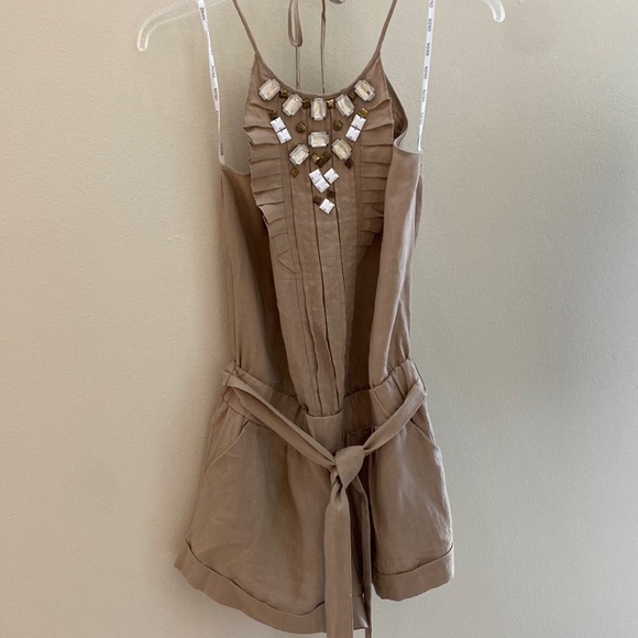 XOXO Pants - XOXO khaki Romper with jewel accents. Like new. Size M